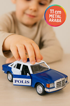 Metal Nostaljik Çek Bırak Polis Model Araba Açılır Kapı Yumuşak Lastik 11 Cm