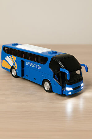 Lüks Işıklı Sesli Kapıları ve Bagajı Açılan Yumuşak Lastikli Tur Tatil Otobüsü 15 cm - Mavi