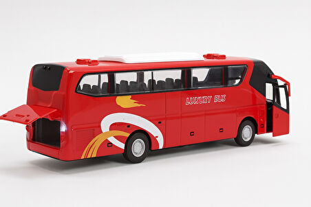 Lüks Işıklı Sesli Kapıları ve Bagajı Açılan Yumuşak Lastikli Tur Tatil Otobüsü 15 cm - Kırmızı