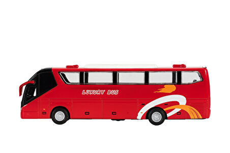 Lüks Işıklı Sesli Kapıları ve Bagajı Açılan Yumuşak Lastikli Tur Tatil Otobüsü 15 cm - Kırmızı