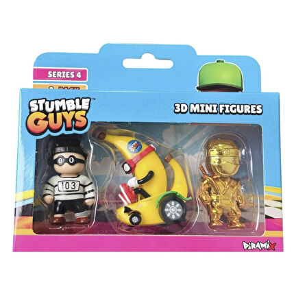 Stumble Guys 3'lü Mini Figür Seri 4 - Inmate 613 Peel Out Golden Sensei