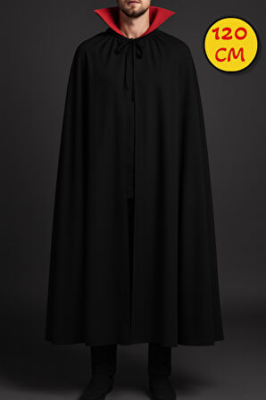 Cadılar Bayramı Halloween Kostüm Partisi Vampir Kan Emici Kont Drakula Kırmızı Yaka Pelerin 120 Cm