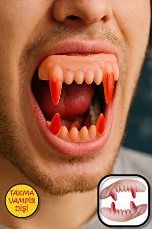 Cadılar Bayramı Halloween Kostüm Partisi Vampir Kan Emici Kont Drakula Pelerin+Takma Diş Kostüm Seti