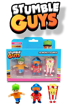Stumble Guys 3'lü Mini Figür Seri 4 - Mr. Stumble - Bogey - Popcorn