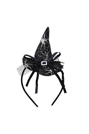 Cadı Şapkalı Halloween Parti Tacı Tüllü Siyah Cadılar Bayramı Aksesuarı