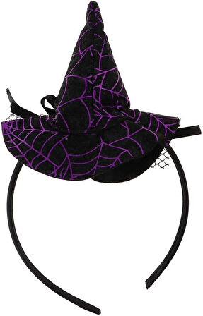 Cadı Şapkalı Halloween Parti Tacı Tüllü Mor Cadılar Bayramı Aksesuarı