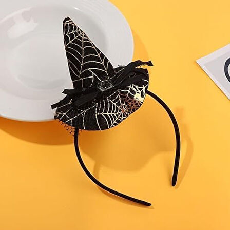Cadı Şapkalı Halloween Parti Tacı Tüllü Sarı Altın Renk Cadılar Bayramı Aksesuarı