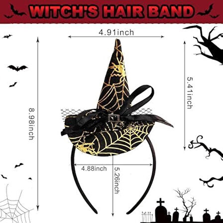 Cadı Şapkalı Halloween Parti Tacı Tüllü Sarı Altın Renk Cadılar Bayramı Aksesuarı