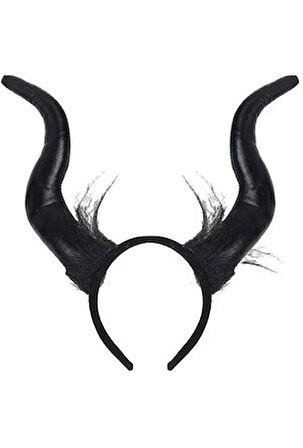 Cadılar Bayramı Malefis Maleficent Boynuzlu Taç 120 Cm Yakalı Pelerin Halloween Kostüm Seti