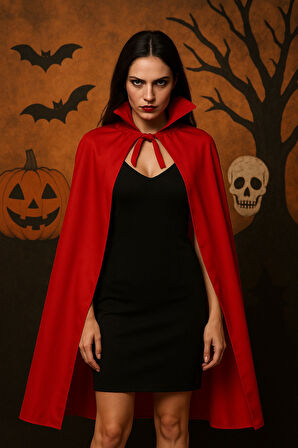 Şeytan Kostüm Seti (Kırmızı Yakalı Pelerin + Dantelli Siyah Boynuzlu Taç) – Cadılar Bayramı Kostümü