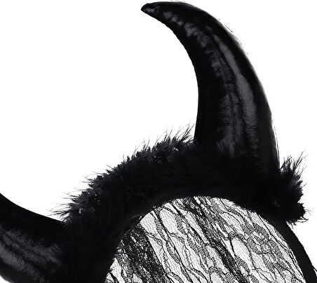 Şeytan Kostüm Seti (Kırmızı Yakalı Pelerin + Dantelli Siyah Boynuzlu Taç) – Cadılar Bayramı Kostümü