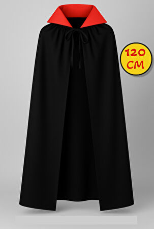 Cadılar Bayramı Halloween Kostüm Partisi Vampir Kan Emici Kont Drakula Kırmızı Yaka Pelerin 120 Cm