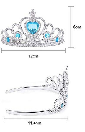 Frozen Elsa Tacı Mavi Kalpli Taşlı Prenses Kostüm Tacı Karlar Ülkesi Kız Çocuk Aksesuarı 