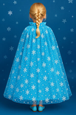 Frozen Elsa 4’lü Prenses Kostüm Seti – Işıltılı Mavi Elbise + Peruk + Asa + Taç