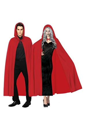 Kanlı İskelet Maske ve Kapüşonlu Kırmızı Pelerin Kostüm Seti – Yetişkin Halloween Kıyafeti - 120 CM
