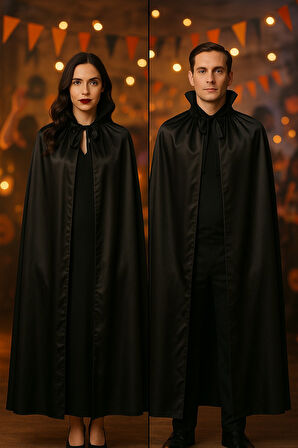 Korkunç Kafatası Maske ve 120 cm Yakalı Siyah Pelerin Seti – Yetişkin Halloween Kostümü