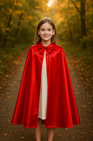 Kırmızı Yakalı Bağlamalı Çocuk Pelerini 90 cm Masal Kostümü – Kırmızı Yakalı Pelerin (6-10 Yaş)