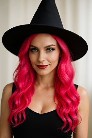 Pembe Cadı Peruğu Ve Siyah Keçe Şapka Seti Kostüm Partileri Ve Cadılar Bayramı Için Mükemmel