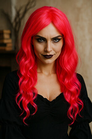 Pembe Cadı Peruğu Ve Siyah Keçe Şapka Seti Kostüm Partileri Ve Cadılar Bayramı Için Mükemmel