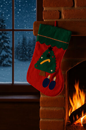 Keçeden Yılbaşı Çorabı Şömine Süsü Dekoratif Noel Hediyelik El Yapımı Ürün