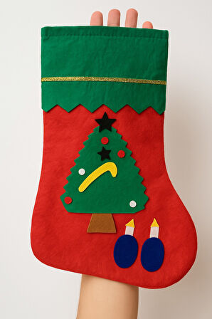 Keçeden Yılbaşı Çorabı Şömine Süsü Dekoratif Noel Hediyelik El Yapımı Ürün