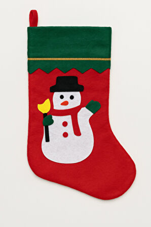 Kardan Adam Desenli Keçe Yılbaşı Çorabı Şömine Dekoru Hediyelik Kese Noel Süsleme Ürünü