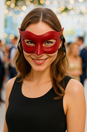 Koyu Kırmızı Maske Parti Kostüm Aksesuarı Yetişkin Kadın İçin Şık Tasarım Göz Maskesi