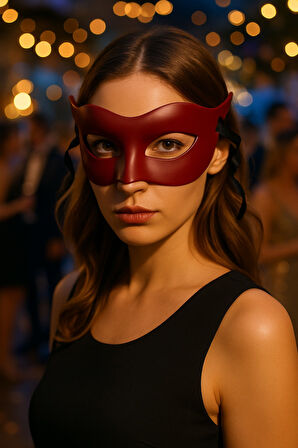 Koyu Kırmızı Maske Parti Kostüm Aksesuarı Yetişkin Kadın İçin Şık Tasarım Göz Maskesi