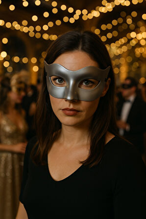 Gri Metalik Parti Maskesi Yetişkin Kadın İçin Şık Kostüm Aksesuarı Maske Balosu Model