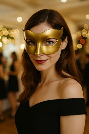 Altın Renk Parti Maskesi Yarım Yüz Şık Kostüm Aksesuarı Göz Bandı Maskeli Balo Ve Etkinlik Maskesi