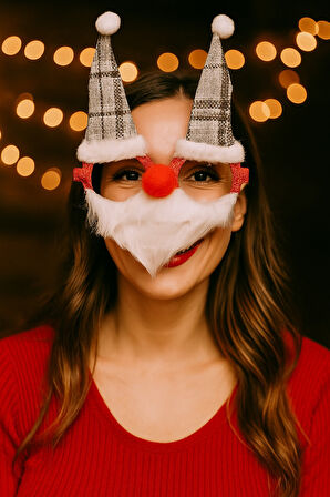 Yılbaşı Gözlüğü Noel Baba Sakallı Şapkalı Parti Aksesuarı Komik Fotoğraf Çekimi Gözlük Modeli
