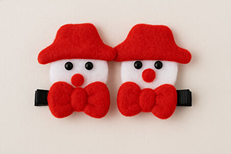 Yılbaşı Temalı Noel Baba Figürlü Keçe Saç Tokası 2li Set Parti Aksesuarı Kırmızı Beyaz Model 3