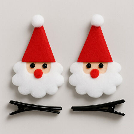 Yılbaşı Temalı Kırmızı Şapkalı Noel Baba Tokası Çiftli Paket Sevimli Keçe Süsleme Aksesuar Model 4