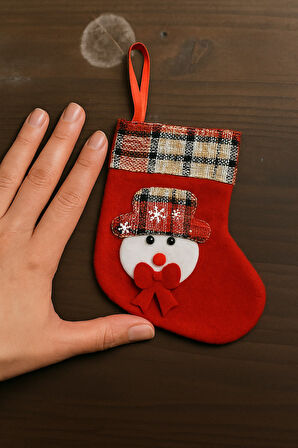 Kış Temalı Kar Adam Sevimli Süslemeli Kırmızı Yılbaşı Çorabı Şömine Asmalık Ev Dekoru Noel Hediyesi!