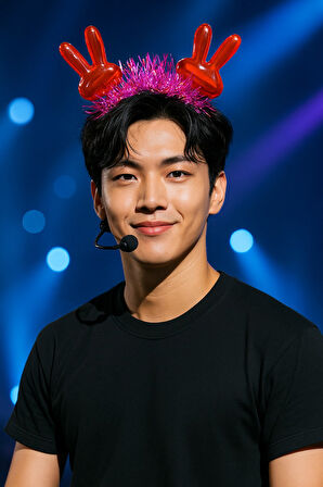 KPop Kore Style Işıltılı Kırmızı El Figürlü Pembe Simli Saç Bandı Yılbaşı Yeni Yıl Tacı Aksesuar Şık