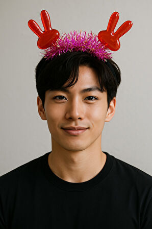 KPop Kore Style Işıltılı Kırmızı El Figürlü Pembe Simli Saç Bandı Yılbaşı Yeni Yıl Tacı Aksesuar Şık