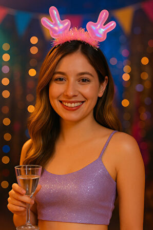 KPop Kore Style Yılbaşı Yeni Yıl Sahne Parıltılı Pembe Tavşan Kulaklı Taç Kadın Şarkıcı Aksesuarı