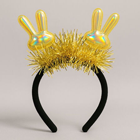 KPop Korean Style Yılbaşı Yeni Yıl Altın Parlak Tavşan Kulaklı Taç Kadın Şarkıcı Sahne Parti Aksesuarı