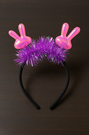 KPop Korean Style Yılbaşı Yeni Yıl Koyu Pembe Tavşan Kulaklı Mor Işıltılı Sahne Şarkıcı Taç Aksesuar