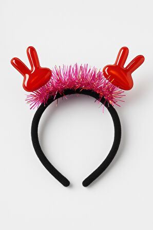 KPop Kore Style Işıltılı Kırmızı El Figürlü Kırmızı Simli Kadın Saç Bandı Yılbaşı Yeni Yıl Sahne Tac