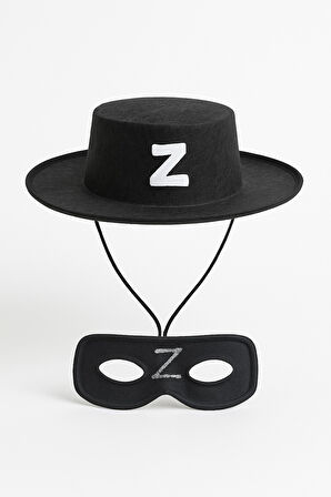Zorro Çocuk Kostüm Seti Şapka Ve Maske Z Harfli Kahraman Aksesuarı Parti Oyuncak - (6-12 Yaş Arası)