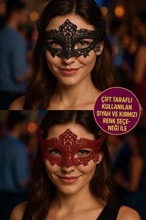 Çift Taraflı Dantelli Maske Siyah Kırmızı Renk Seçeneği Şık Parti Ve Kostüm Kullanımı İçin Model - 2