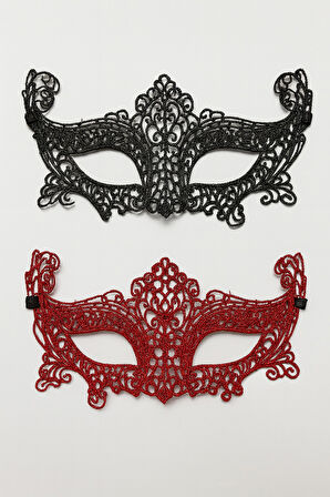Çift Taraflı Dantelli Maske Siyah Kırmızı Renk Seçeneği Şık Parti Ve Kostüm Kullanımı İçin Model - 2