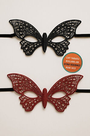 Çift Taraflı Dantelli Kelebek Maske Siyah Kırmızı Renk Seçenekli Şık Parti Aksesuarı Model - 3