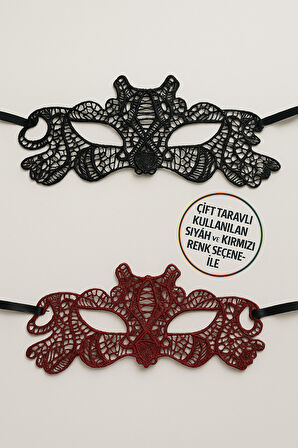 Çift Taraflı Dantelli Maske Siyah Ve Kırmızı Renk Seçenekli Şık Parti Ve Kostüm Aksesuarı Model - 4