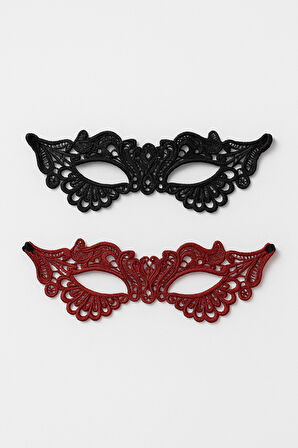 Çift Taraflı Dantelli Maske Siyah Ve Koyu Kırmızı Renk Seçenekli Şık Parti Ve Kostüm Aksesuarı Model - 5