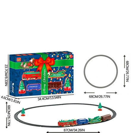 Işıklı Noel Tren Seti Yılbaşı Ağacı Yanı Raylı Oyuncak Pilli Tren Seti 18 Parça