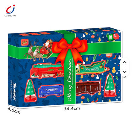 Işıklı Noel Tren Seti Yılbaşı Ağacı Yanı Raylı Oyuncak Pilli Tren Seti 18 Parça