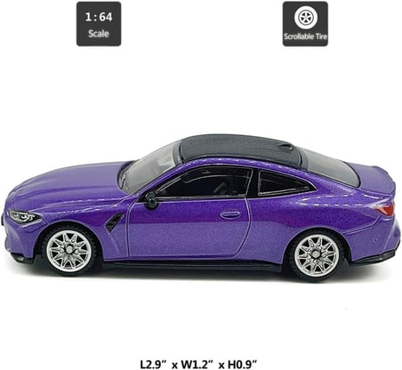 BMW M4 1:64 Premium Die Cast Metal Gövde Floresan Metalik Mor Koleksiyon Araba 7.5 cm Blister