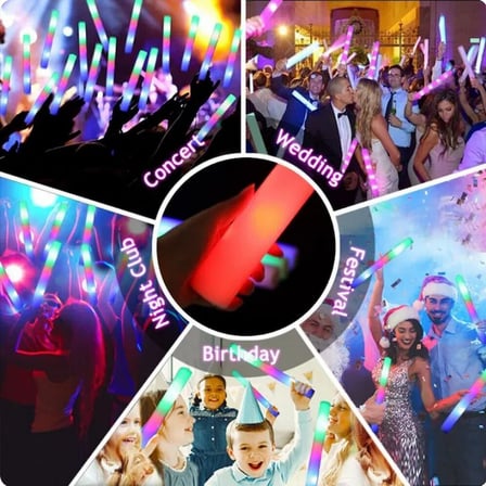 LED Köpük Işık Çubuğu 10 Adet – 40 cm RGB Işıklı Eğlence Çubuğu Seti